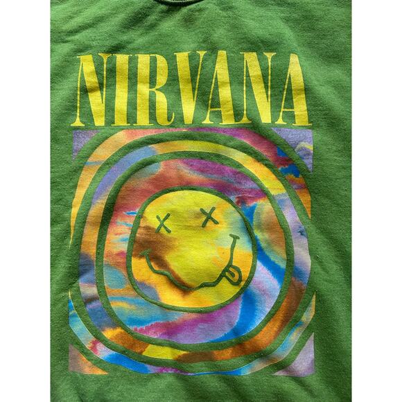 Urban Outfitters Nirvana Smile Oversized Crewneck Sz S/M green yellow - Picture 6 of 13
